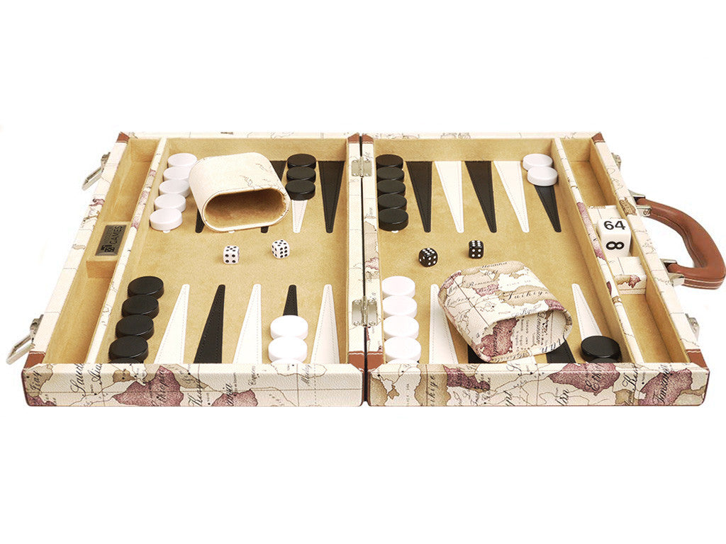 15-inch Map Backgammon Set - White Board - EUR - American-Wholesaler Inc.