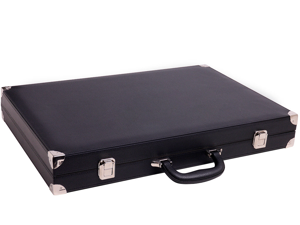 21" Professional Tournament Backgammon Set, Wycliffe Brothers - Black Case, Red Field - Masters Edition - American-Wholesaler Inc.
