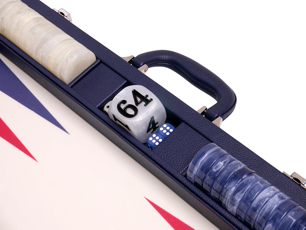 21" Professional Tournament Backgammon Set, Wycliffe Brothers - Blue Case, Vanilla Field - Masters Edition - American-Wholesaler Inc.