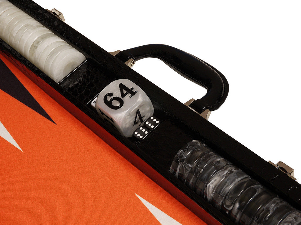21-inch Tournament Backgammon Set, Wycliffe Brothers - Black Croco Board with Orange Field - Gen III - GBP - American-Wholesaler Inc.