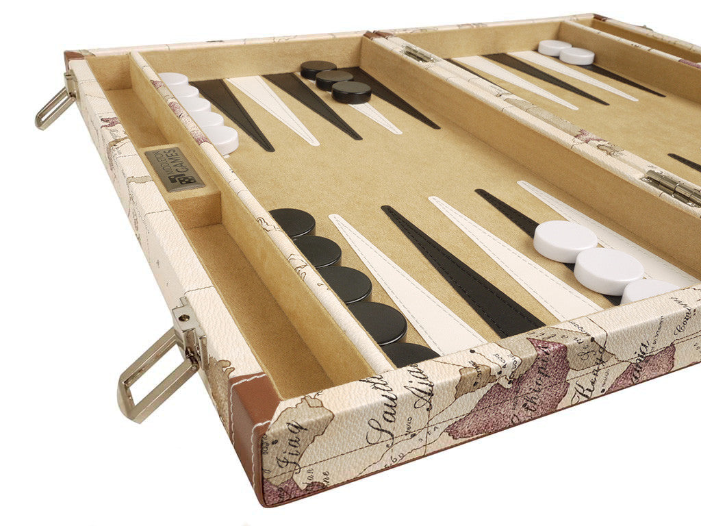 15-inch Map Backgammon Set - White Board - American-Wholesaler Inc.