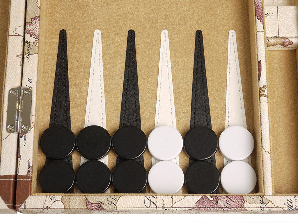 15-inch Map Backgammon Set - White Board - EUR - American-Wholesaler Inc.