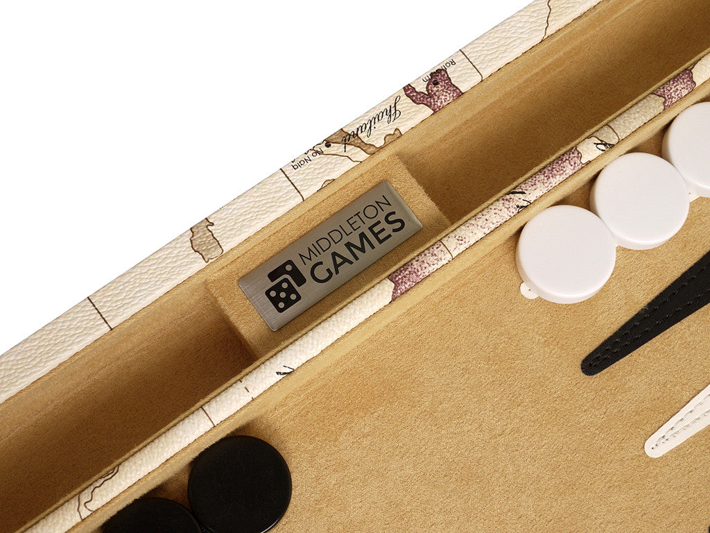 15-inch Map Backgammon Set - White Board - EUR - American-Wholesaler Inc.