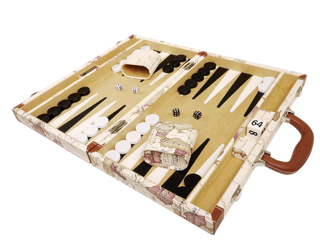 15-inch Map Backgammon Set - White Board - EUR - American-Wholesaler Inc.