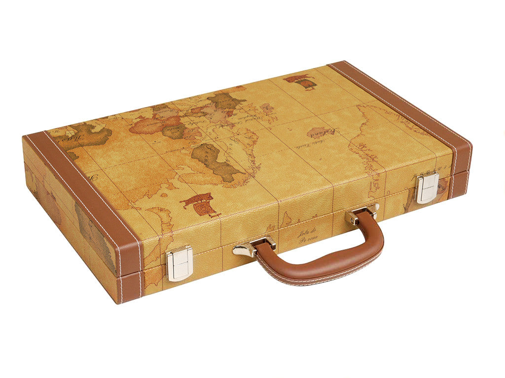 15-inch Map Backgammon Set - Brown Board - American-Wholesaler Inc.