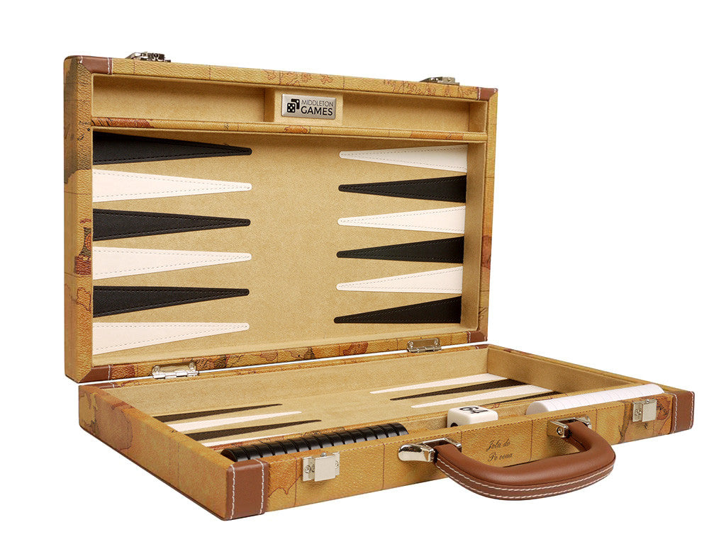 15-inch Map Backgammon Set - Brown Board - EUR - American-Wholesaler Inc.