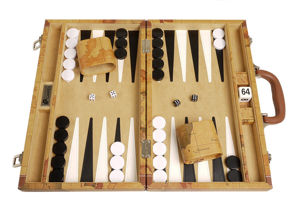 15-inch Map Backgammon Set - Brown Board - American-Wholesaler Inc.