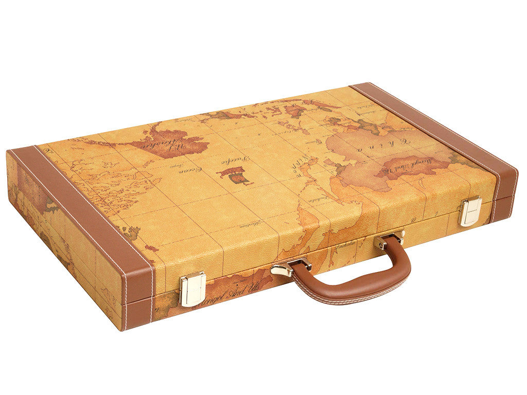 18-inch Map Backgammon Set - Brown Board - EUR - American-Wholesaler Inc.