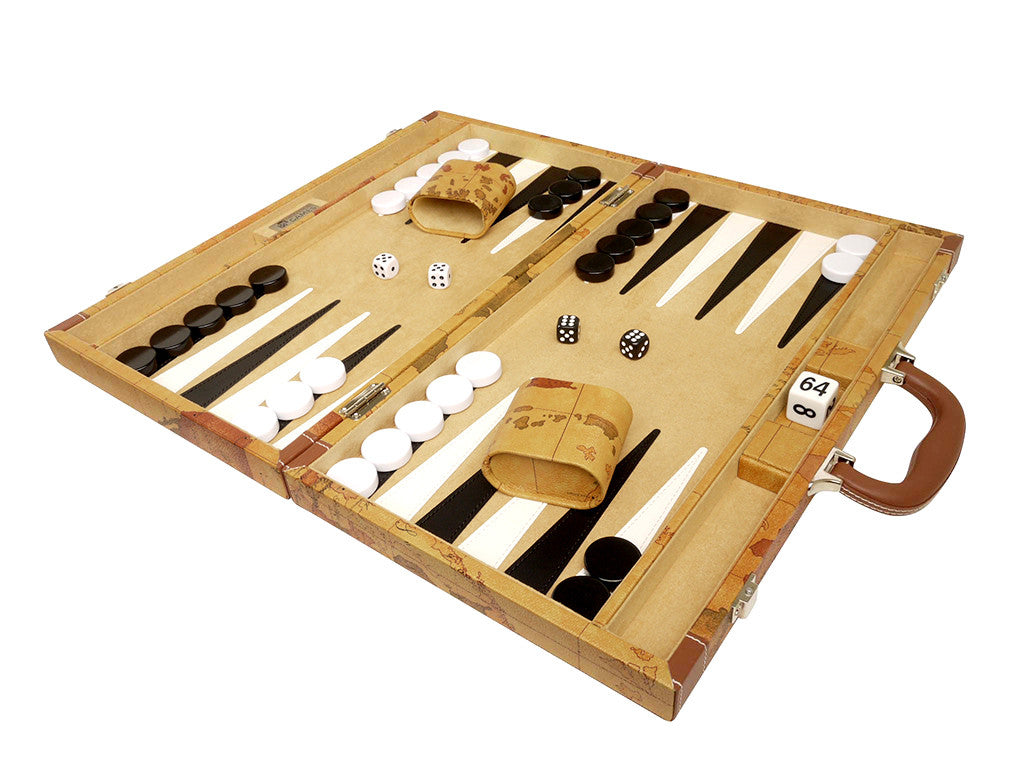 18-inch Map Backgammon Set - Brown Board - EUR - American-Wholesaler Inc.