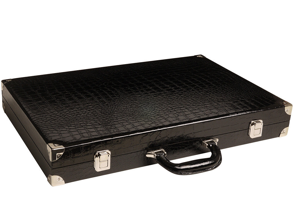 21-inch Tournament Backgammon Set, Wycliffe Brothers - Black Croco Board with Orange Field - Gen III - EUR - American-Wholesaler Inc.