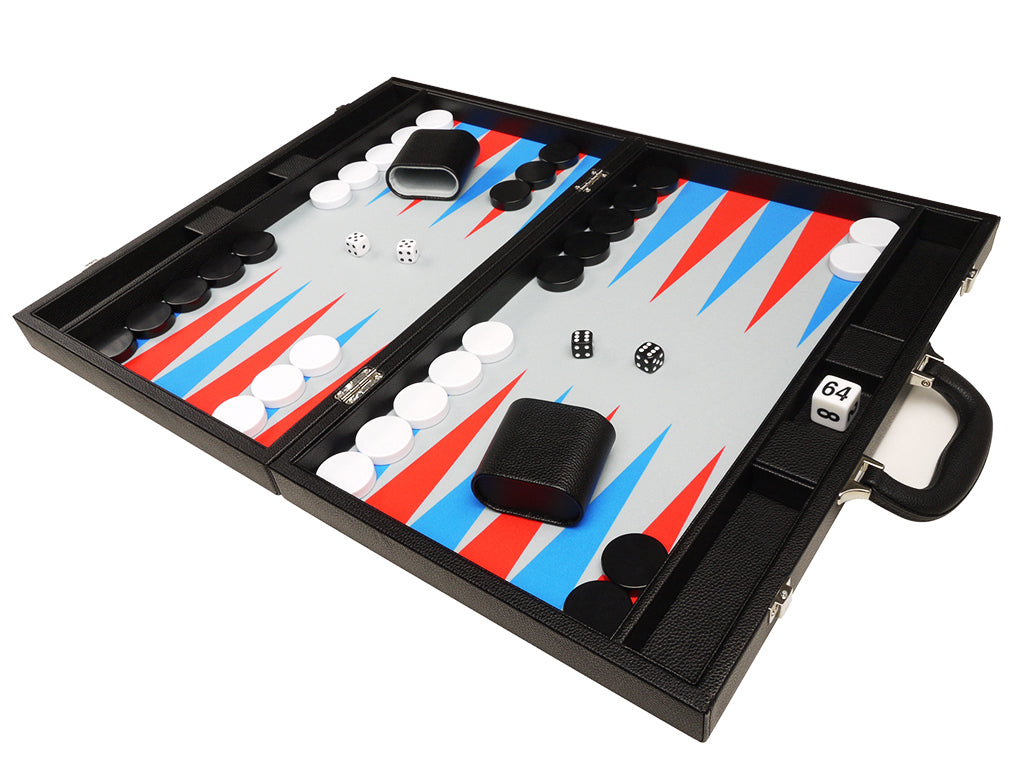 19-inch Premium Backgammon Set - Black Board with Scarlet Red and Patriot Blue Points - GBP - American-Wholesaler Inc.