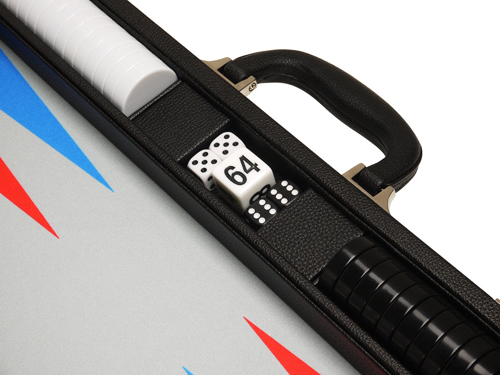 19-inch Premium Backgammon Set - Black Board with Scarlet Red and Patriot Blue Points - GBP - American-Wholesaler Inc.