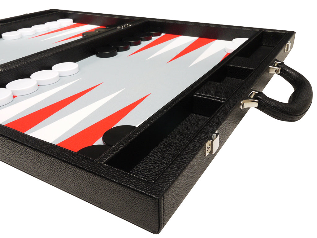 19-inch Premium Backgammon Set - Black Board with White and Scarlet Red Points - American-Wholesaler Inc.