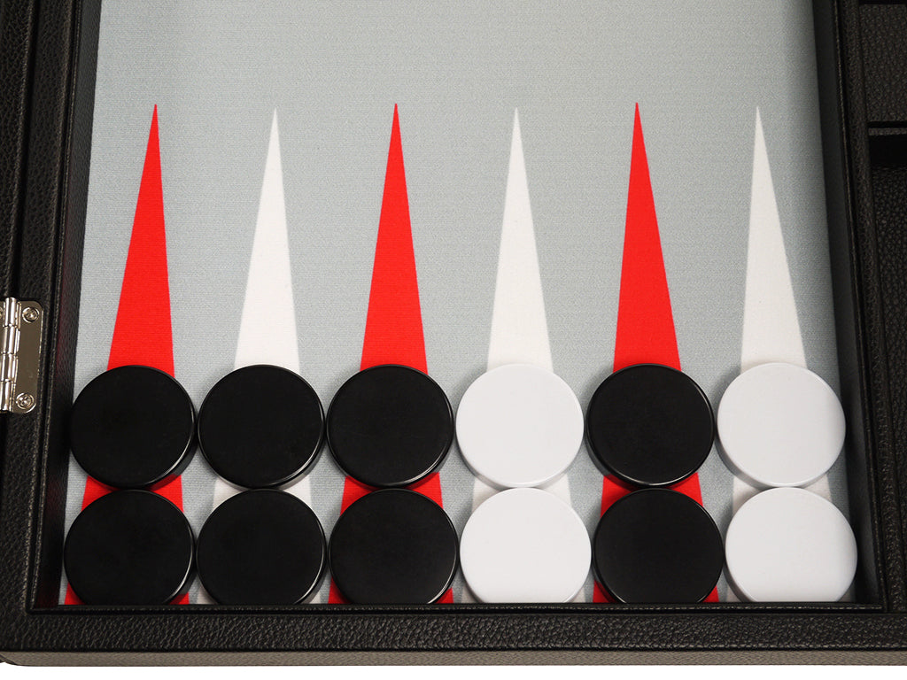19-inch Premium Backgammon Set - Black Board with White and Scarlet Red Points - American-Wholesaler Inc.
