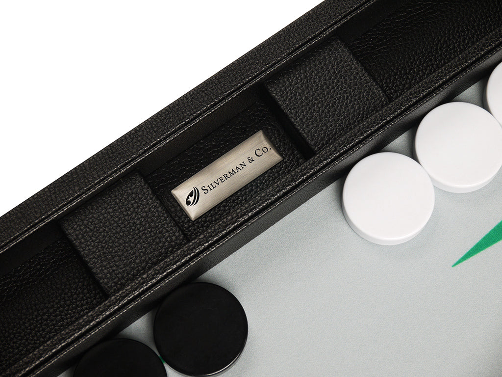 19-inch Premium Backgammon Set - Black Board with White and Green Points - American-Wholesaler Inc.