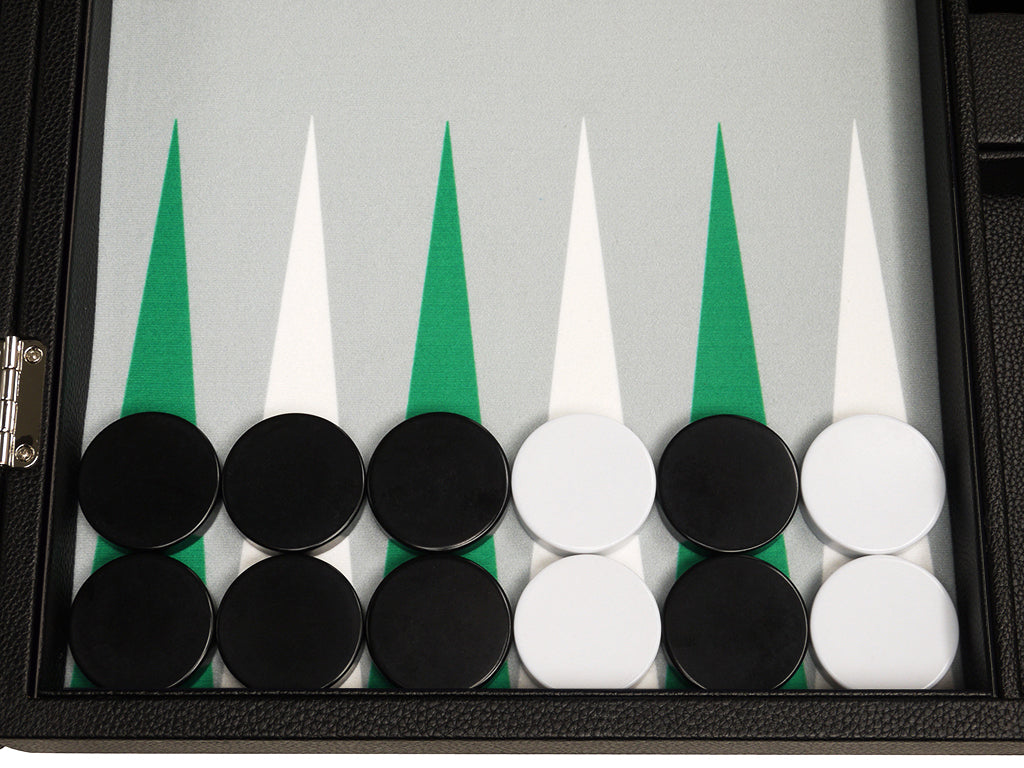 19-inch Premium Backgammon Set - Black Board with White and Green Points - American-Wholesaler Inc.