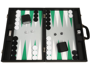 48 x 64 cm Premium Backgammon Set - Schwarzes Brett mit weißen und grünen Punkten