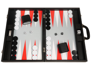 48 x 64 cm Premium-Backgammon-Set - Schwarzes Brett mit weißen und scharlachroten Punkten