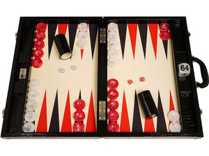 Wycliffe Brothers Backgammon-Turnierset Schwarzes Kroko mit cremefarbener Spielfläche (schwarze Points) - Gen III