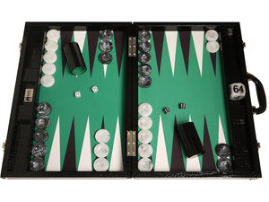 Wycliffe Brothers Backgammon-Turnierset Schwarzes Kroko mit grüner Spielfläche - Gen III
