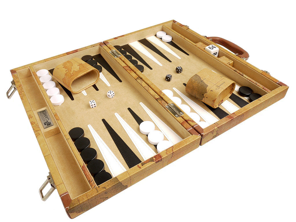 15-inch Map Backgammon Set - Brown Board - EUR - American-Wholesaler Inc.