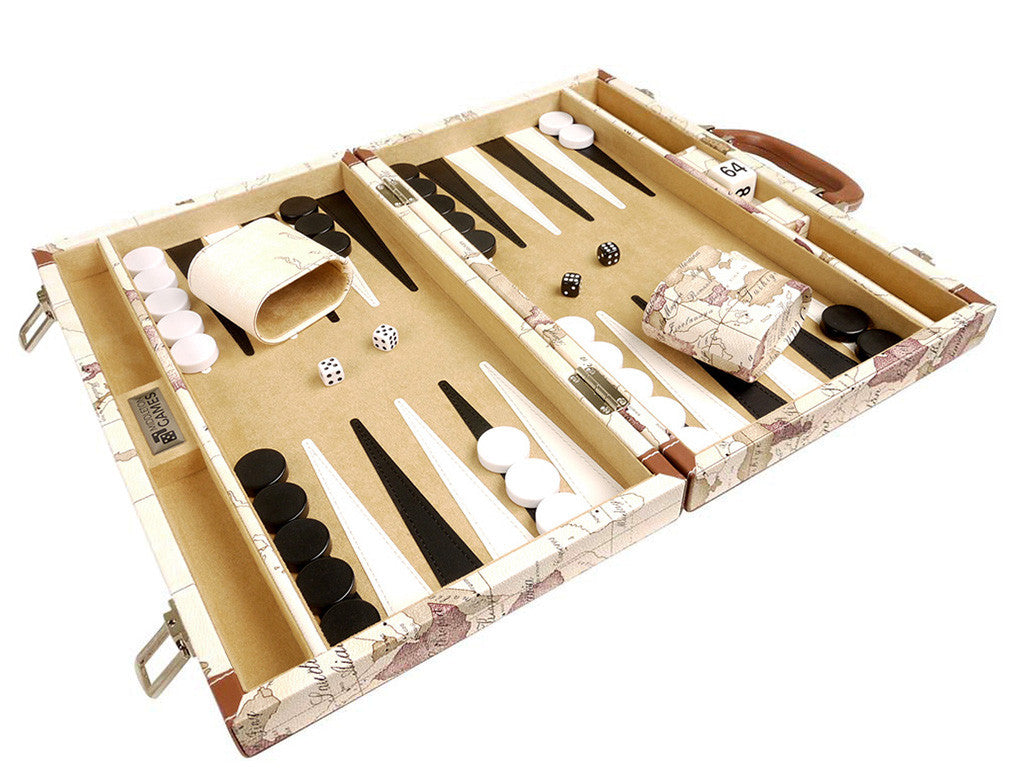 15-inch Map Backgammon Set - White Board - GBP - American-Wholesaler Inc.