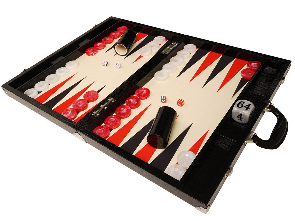 21" Tournament Backgammon Set, Wycliffe Brothers - Black Croco Case, Cream Field - Gen III - American-Wholesaler Inc.