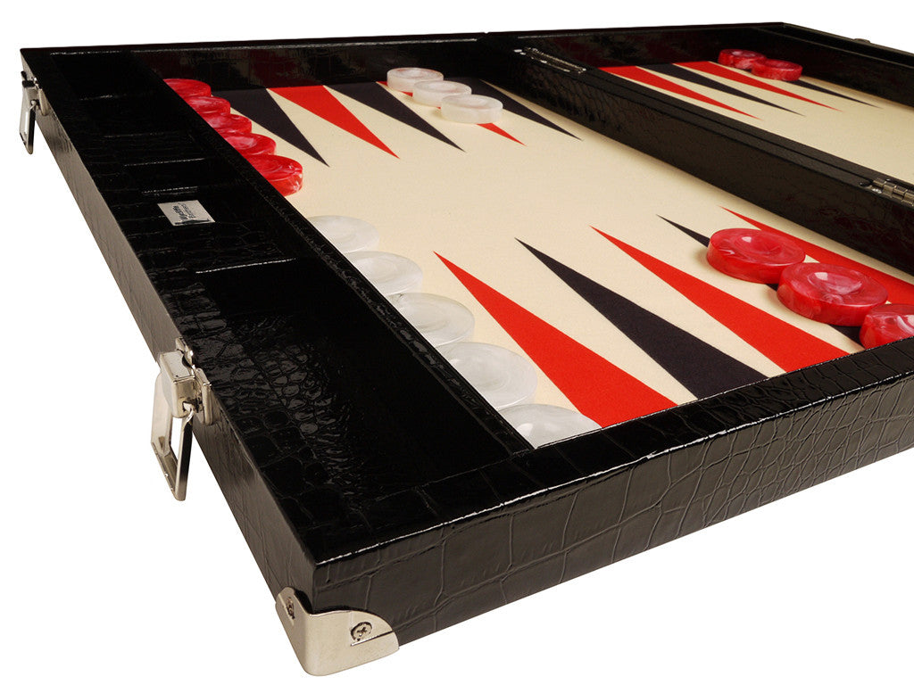 
                  
                    21-inch Tournament Backgammon Set, Wycliffe Brothers - Black Croco Board with Cream Field - Gen III - EUR - American-Wholesaler Inc.
                  
                