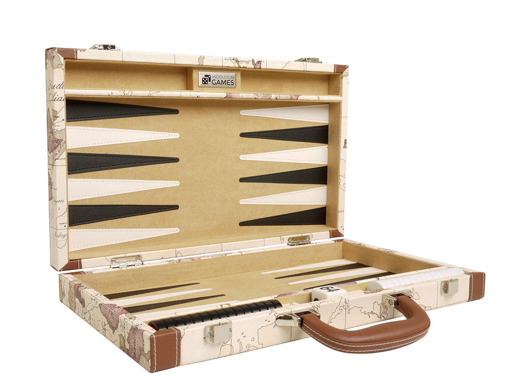 15-inch Map Backgammon Set - White Board - EUR - American-Wholesaler Inc.