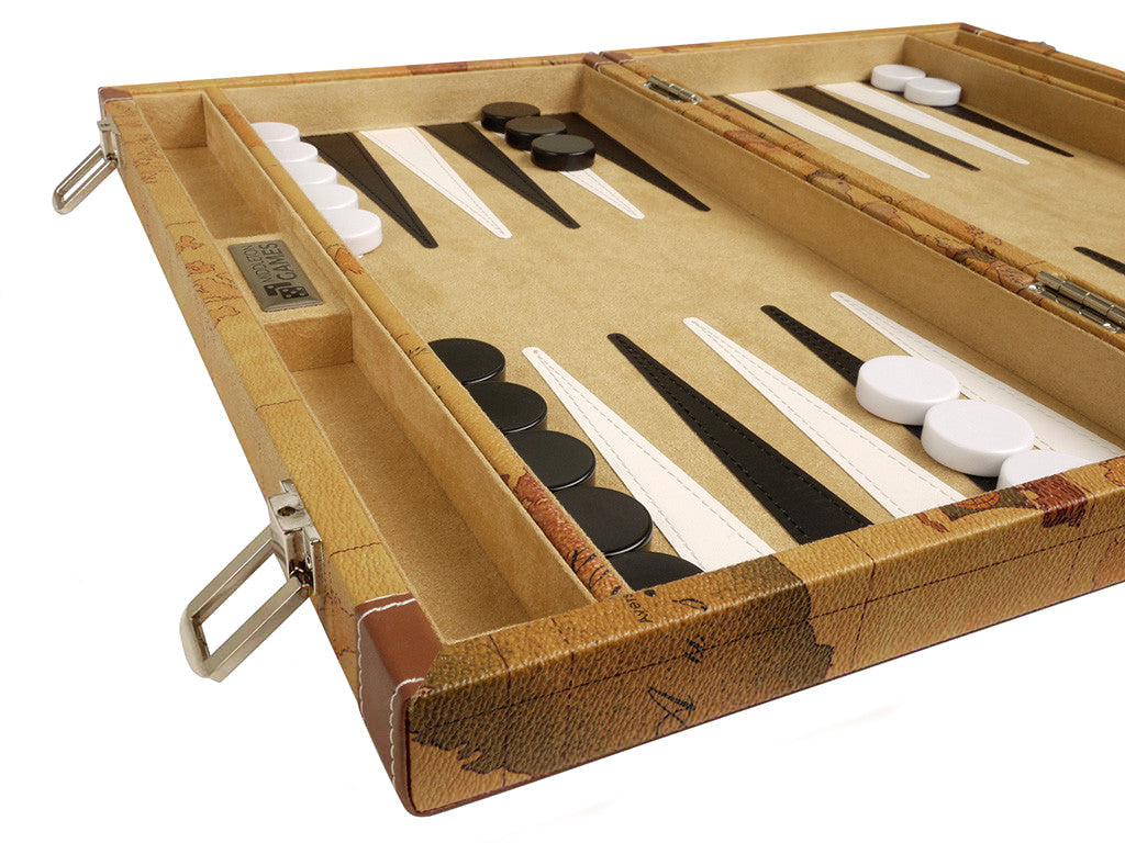 15-inch Map Backgammon Set - Brown Board - EUR - American-Wholesaler Inc.