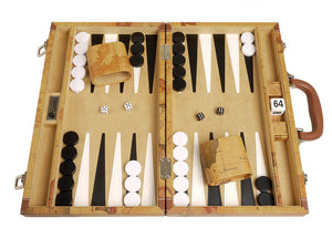 Luxus-Backgammon-Set auf Weltkarte, 38 x 46 cm – Braun