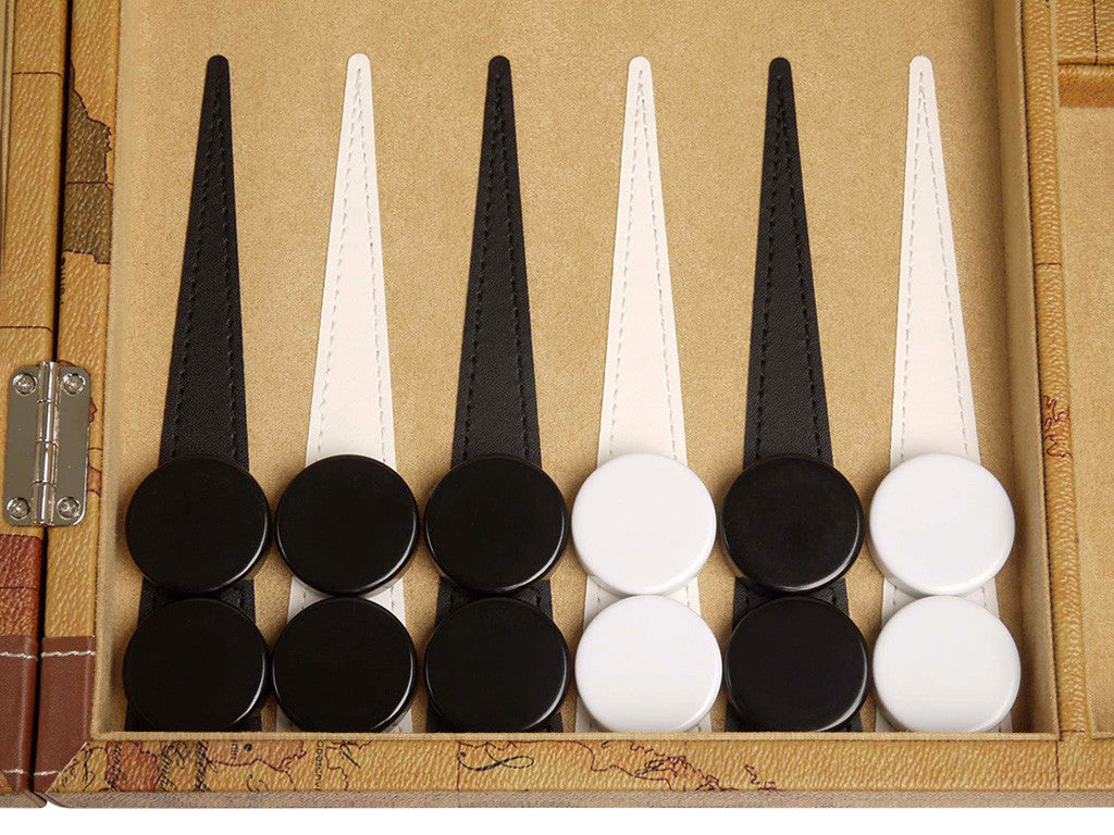18-inch Map Backgammon Set - Brown Board - EUR - American-Wholesaler Inc.