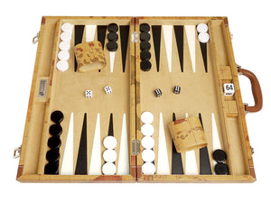 Luxus-Backgammon-Set auf Weltkarte, 46 x 53 cm – Braun