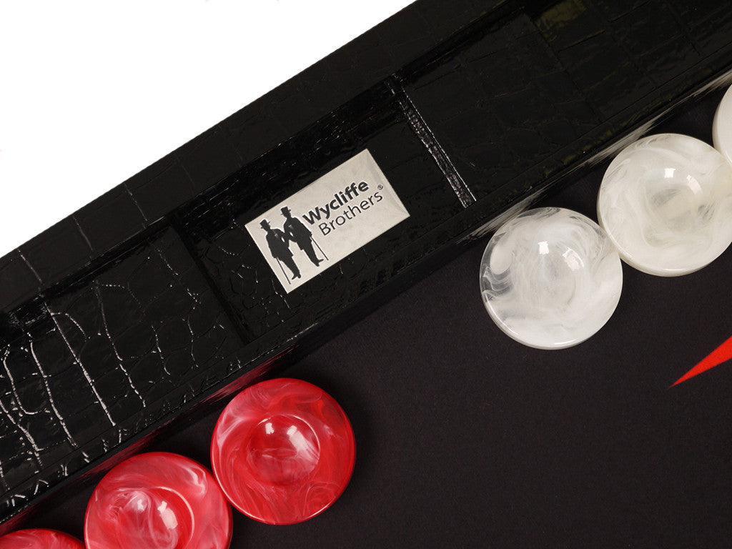 21" Tournament Backgammon Set, Wycliffe Brothers - Black Croco Case, Black Field - Gen III - American-Wholesaler Inc.