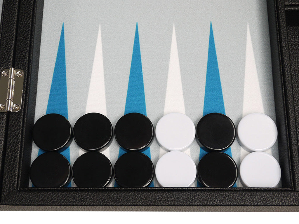 16-inch Premium Backgammon Set - Black with White and Astral Blue Points - American-Wholesaler Inc.