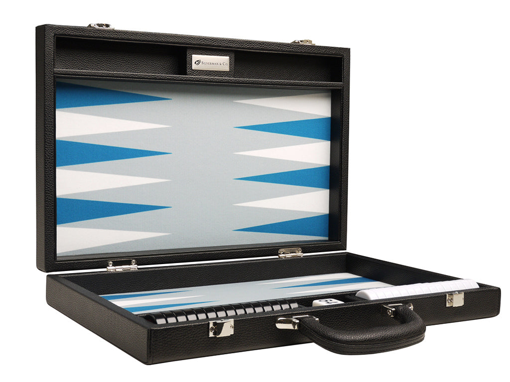 16-inch Premium Backgammon Set - Black with White and Astral Blue Points - GBP - American-Wholesaler Inc.