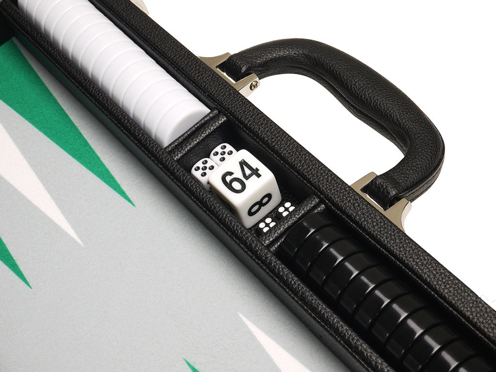 16-inch Premium Backgammon Set - Black with White and Green Points - EUR - American-Wholesaler Inc.