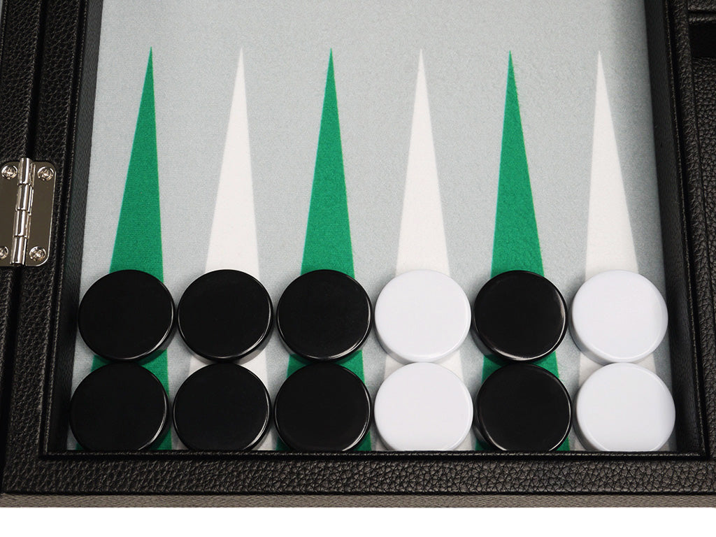 16-inch Premium Backgammon Set - Black with White and Green Points - EUR - American-Wholesaler Inc.