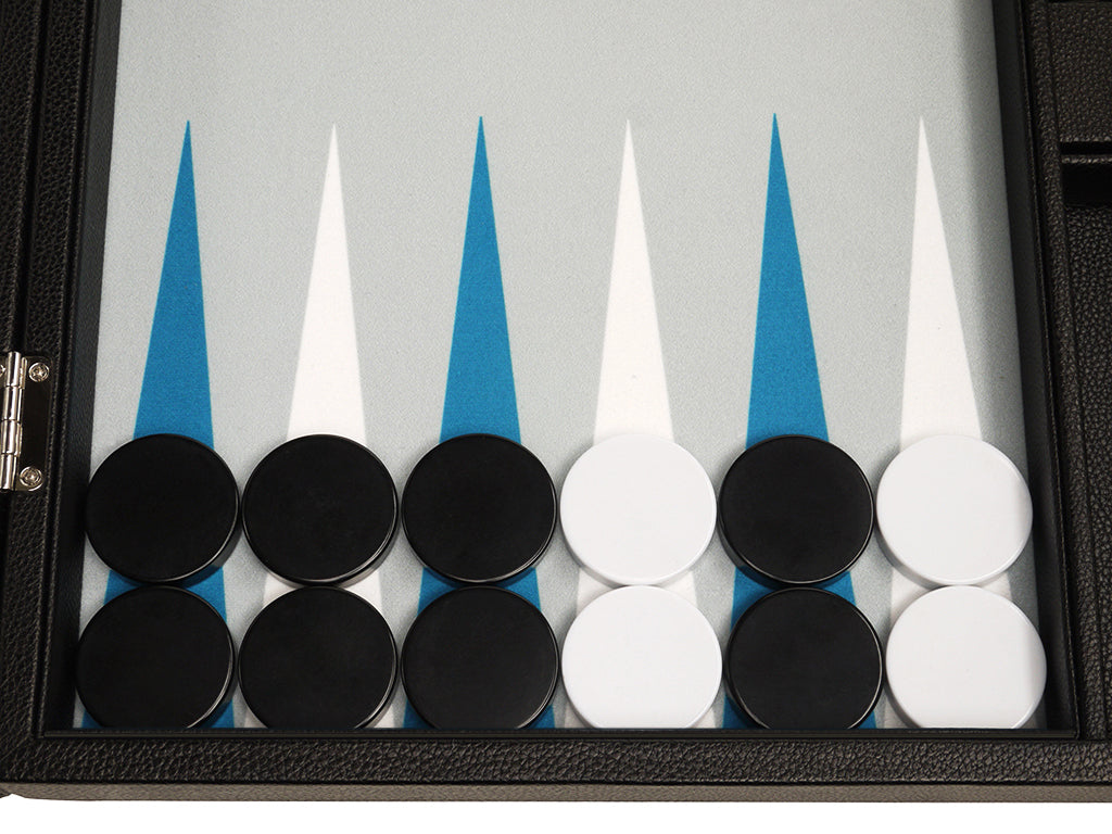 19-inch Premium Backgammon Set - Black Board with White and Astral Blue Points - GBP - American-Wholesaler Inc.