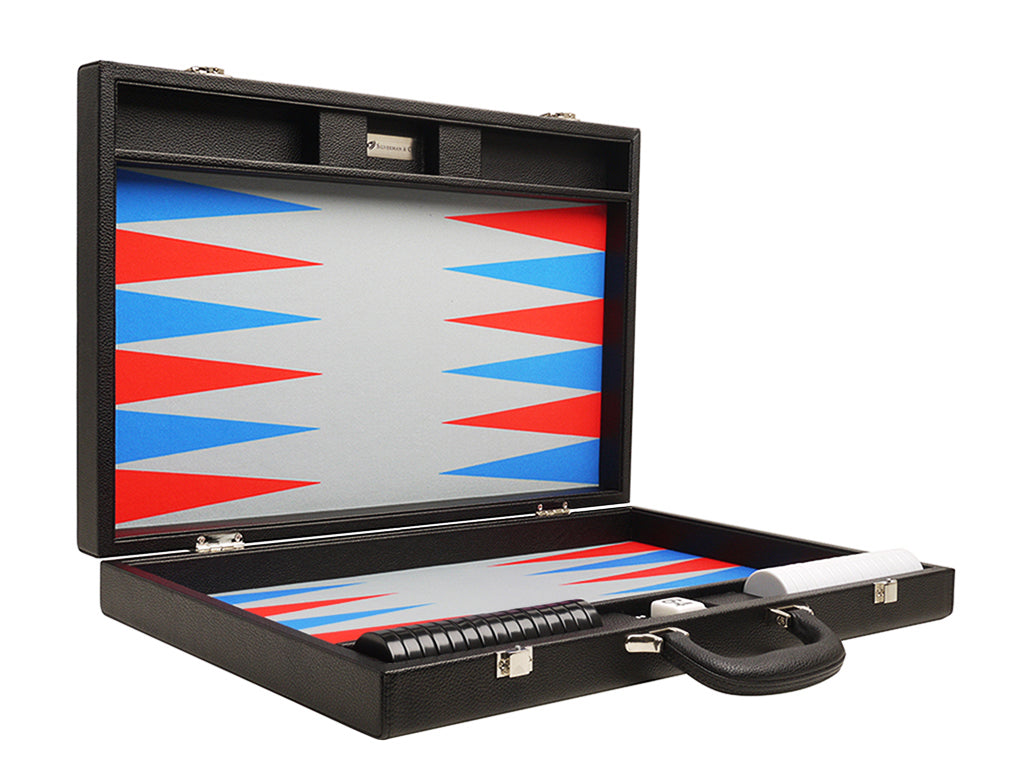 19-inch Premium Backgammon Set - Black Board with Scarlet Red and Patriot Blue Points - American-Wholesaler Inc.