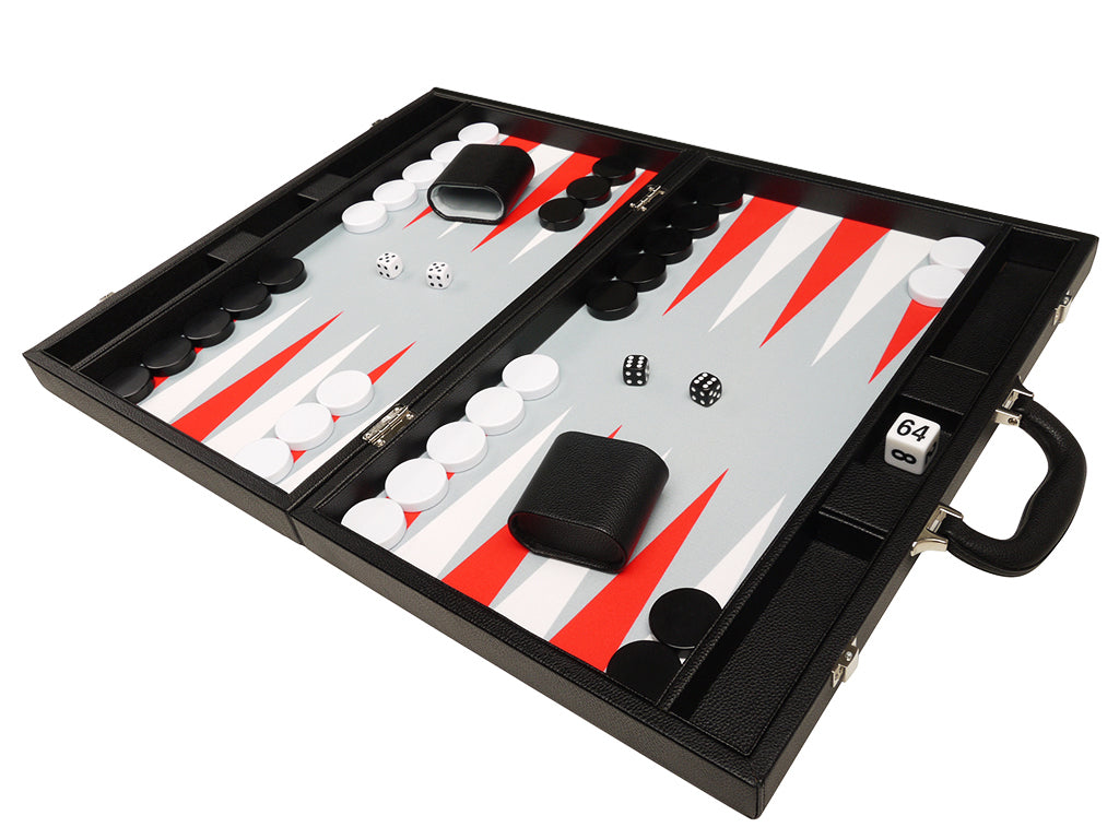 19-inch Premium Backgammon Set - Black Board with White and Scarlet Red Points - American-Wholesaler Inc.