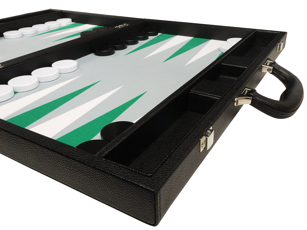 19-inch Premium Backgammon Set - Black Board with White and Green Points - American-Wholesaler Inc.